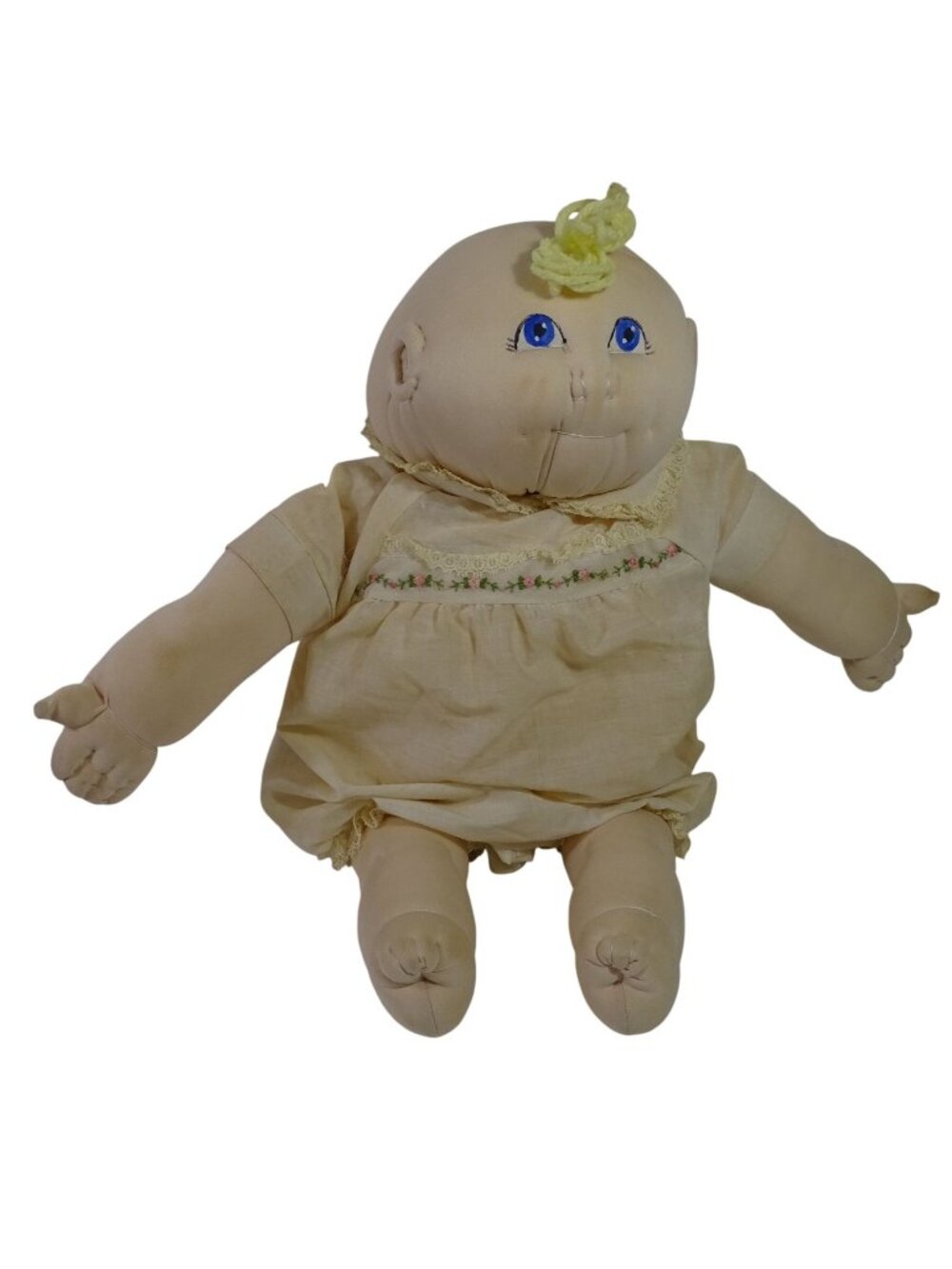 Vintage 1982 Soft Sculpture Doll Boy Girl Yellow Yarn Hair Painted Eyes FLAWS